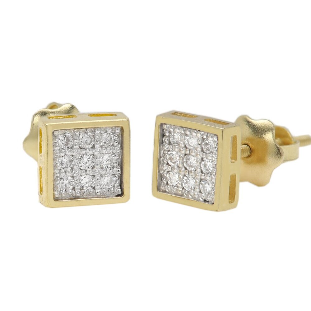 14k Small Square Diamond Earrings Lab Diamonds Studs Real 14k Gold - Picture 4 of 6